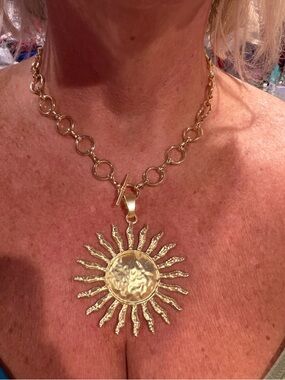 Gold Sun Pendant Necklace - Women Jewelry